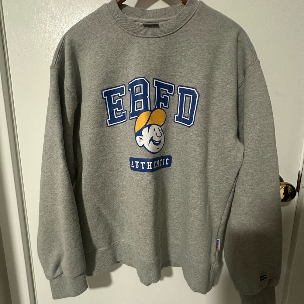 Ebbets Field Flannels Gray Crewneck Sweater with Iconic Design